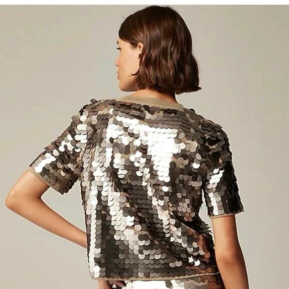 J. Crew Collection Sequin-Embellished T-Shirt Short Sleeve Silver Size M NWT - Picture 2 of 13
